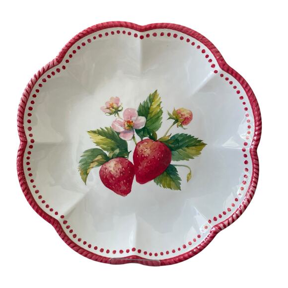 Summer Strawberry Melamine Dinner Plates 11in Set of 4 Scalloped Edge NEW - Picture 11 of 12